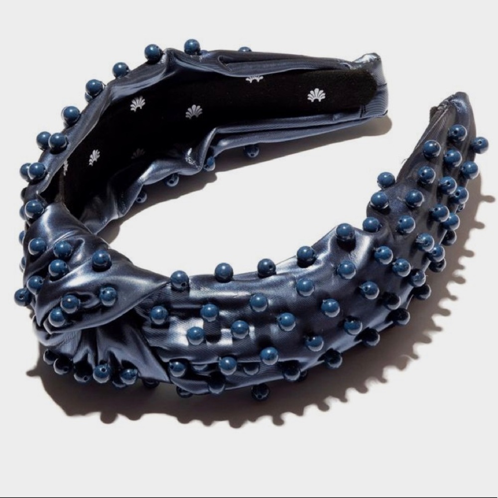 NavyBlueBeaded Faux Leather Lele Sadoughi Headband